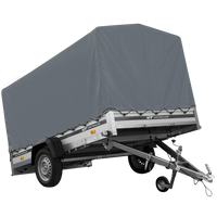Autotransportanhänger mit Aluminiumseitenwänden 264x150 Unitrailer Garden 265 KIPP ALU mit H-1100 Rahmen und grauer Plane