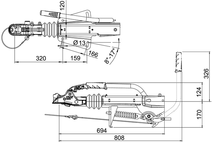 Auflaufeinrichtung AL-KO 251G mit AK301-Kugelkupplung für einen 3000 kg Anhänger mit V-Deichsel