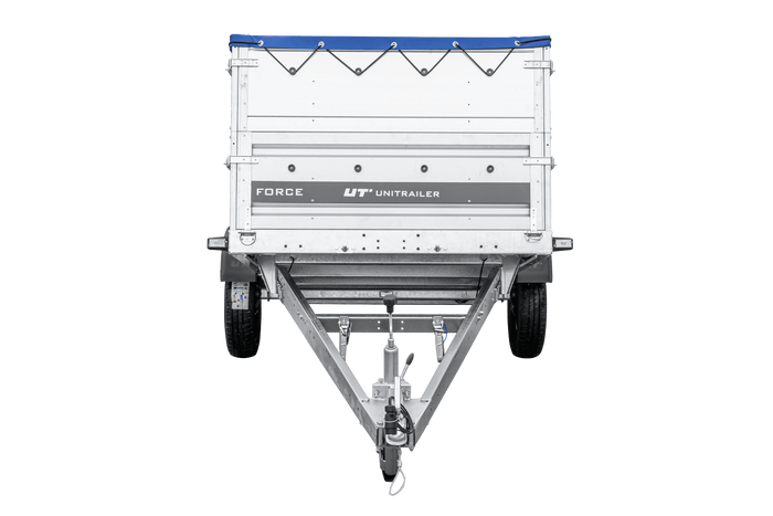 Leichter Anhänger 264x125 UNITRAILER FORCE 264 KIPP mit BIS-Seitenwänden, H-0-Rahmen und blauer Plane