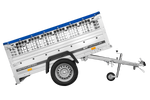 Einachsanhänger 200x106 UNITRAILER GARDEN 200 KIPP mit Maschenseitenwänden und blauer Plane