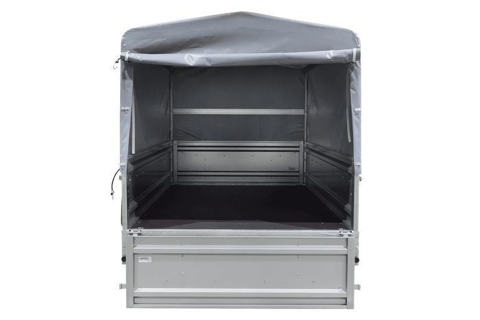 Einachsiger Federanhänger 264x125 UNITRAILER FORCE 264/R KIPP mit H-800 Rahmen und grauer Plane