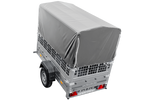 Autotransportanhänger 200x106 UNITRAILER GARDEN 200 KIPP mit Gitterwänden, H-800 Rahmen und grauer Plane