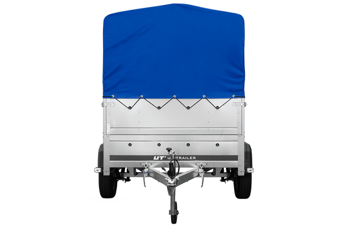 Leichtanhänger auf Blattfedern 200x125 UNITRAILER GARDEN 201/R KIPP mit BIS-Seiten, H-800-Rahmen und blauer Plane