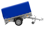 Einachsanhänger auf Blattfedern 200x125 UNITRAILER GARDEN 201/R KIPP mit H-800-Rahmen und blauer Plane