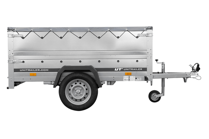 Leichtanhänger auf Federn 200x125 UNITRAILER GARDEN 201/R KIPP mit BIS-Seiten, H-0-Rahmen und grauer Plane