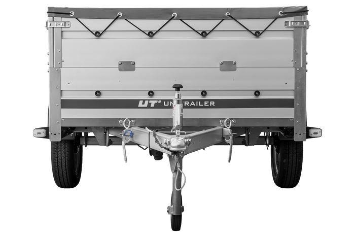 Einachsanhänger mit Aluminiumwänden 230x125 Unitrailer Garden 230 KIPP ALU mit BIS-Seitenwänden, H-0-Rahmen und grauer Plane