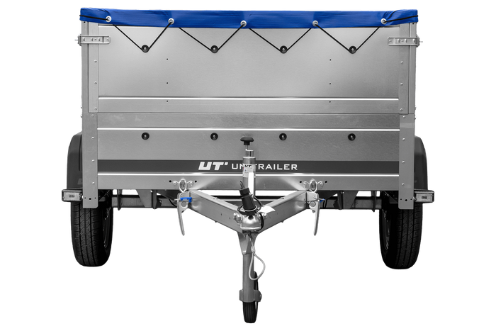 Autotransportanhänger 200x125 UNITRAILER GARDEN 201 KIPP mit BIS-Seitenwänden und blauer Plane