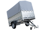 PKW-Anhänger 230x125 UNITRAILER GARDEN 230 KIPP mit Zusatzbordwändenund grauer Hochplane 80 cm
