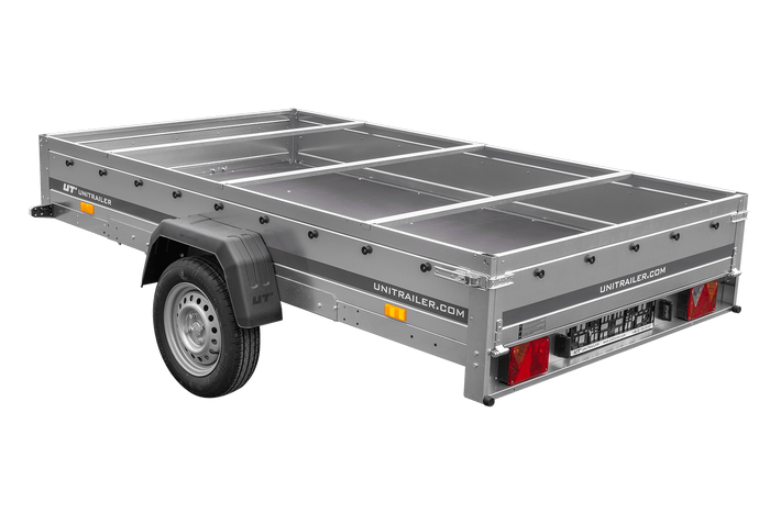Einachsiger Anhänger auf Blattfedern 264x150 UNITRAILER GARDEN 265/R KIPP mit H-0-Rahmen und blauer Plane