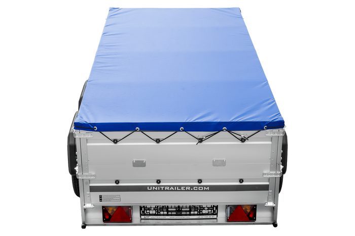 Zweiachsiger Anhänger mit Aluminiumseitenwänden 264x125 Unitrailer Garden 264/2 KIPP ALU mit BIS-Seitenwänden, H-0-Rahmen und blauer Plane