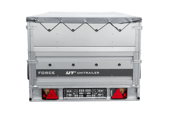 Einachsiger Anhänger auf Blattfedern 264x125 UNITRAILER FORCE 264/R KIPP mit BIS-Seitenwänden, H-0-Rahmen und grauer Plane