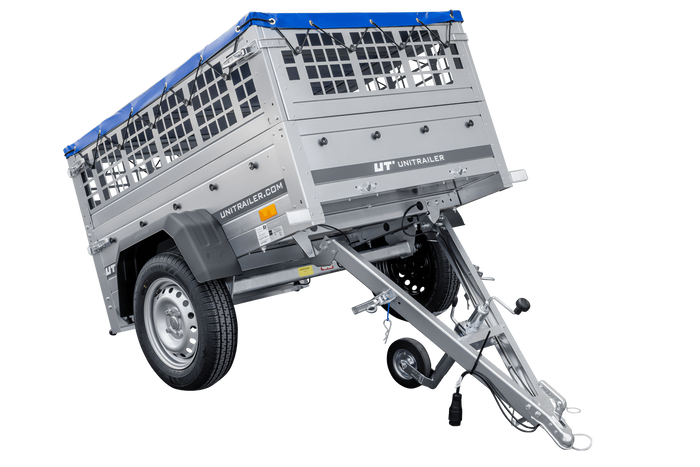 Kompakter Anhänger Garden Trailer 150 KIPP 150x106 cm 750 kg mit Laubgitteraufsatz