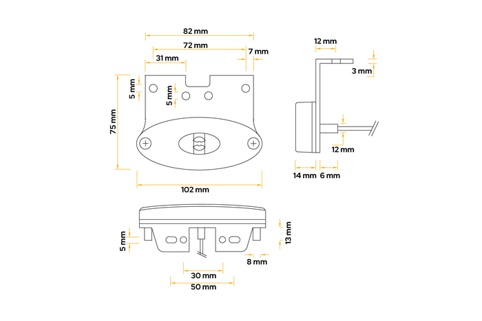 ASPÖCK FLATPOINT II LED Umrissleuchte, orange, universal, mit Halterung