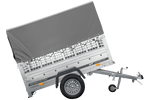 Autotransportanhänger 200x106 UNITRAILER GARDEN 200 KIPP mit Gitterwänden, H-800 Rahmen und grauer Plane