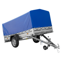 Einachsanhänger mit Aluminiumseitenwänden 264x125 Unitrailer Garden 264 KIPP ALU mit H-800 Rahmen und blauer Plane