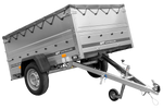 Leichter Anhänger 200x125 UNITRAILER GARDEN 201 KIPP mit BIS-Seitenwänden, H-0-Rahmen und grauer Plane