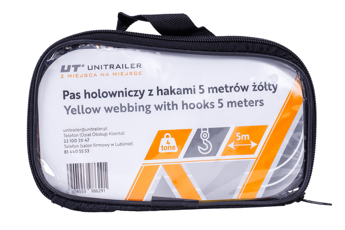 Abschleppseil mit Haken UNITRAILER Abschleppgurt 5m/50mm/4t gelb