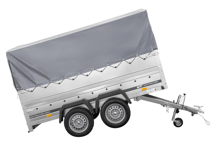 Leichter Anhänger 264x150 UNITRAILER GARDEN 265/2 KIPP mit BIS-Seitenwänden, H-800-Rahmen und grauer Plane
