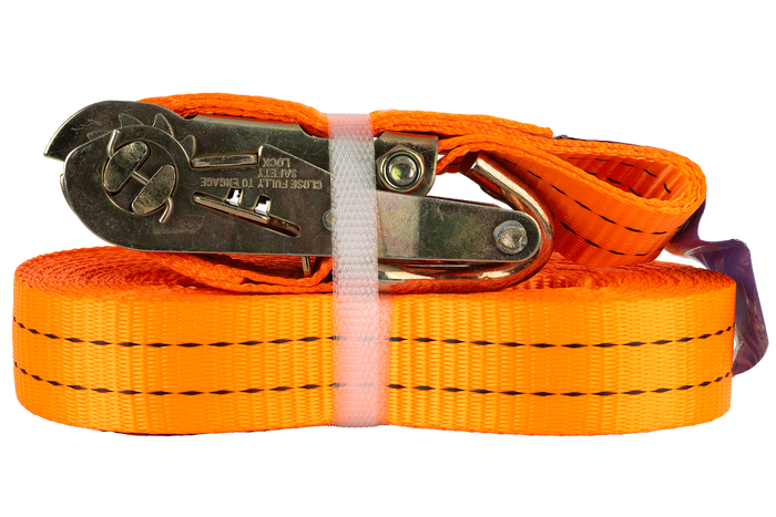 Satz aus vier UNITRAILER 10m/35mm/2t orangefarbenen Transportgurten mit Spannvorrichtung