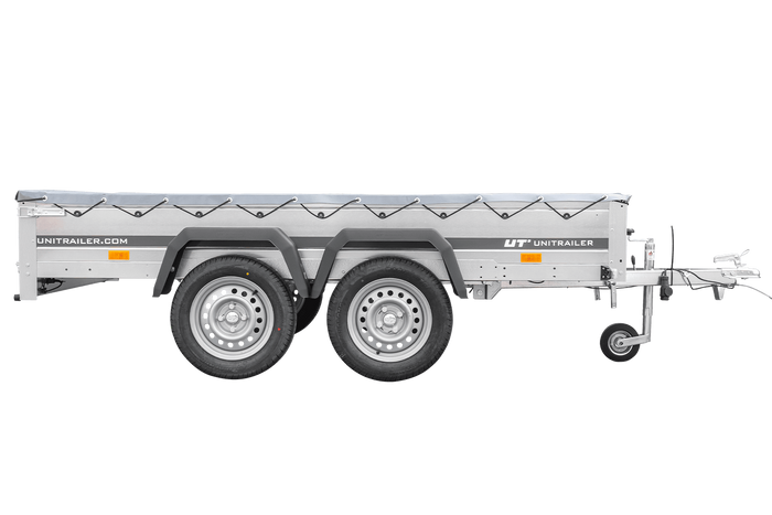 Autotransportanhänger 264x150 UNITRAILER GARDEN 265/2 KIPP mit H-0-Rahmen und grauer Plane