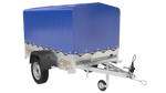 Einachsanhänger auf Federn 200x125 UNITRAILER GARDEN 201/R KIPP mit H-800-Rahmen und blauer Plane