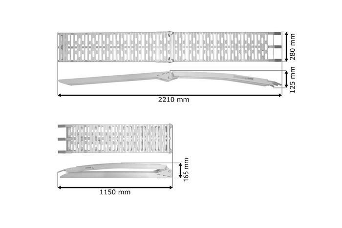 UNITRAILER ALR003 Klappbare Aluminiumrampe für Anhänger, 221 cm, 340 kg, mit Gurt und Stütze
