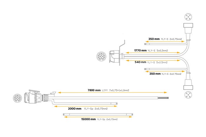 MANTES Elektroinstallation, Bootsanhänger Kabelbaum 9,57m, 13PIN Stecker, 2x 5PIN Bajonett