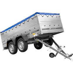 GARDEN TRAILER 264/2 KIPP Zweiachsanhänger mit Stützrad, Planenträgern, zus. Bordwänden und blauer Flachplane