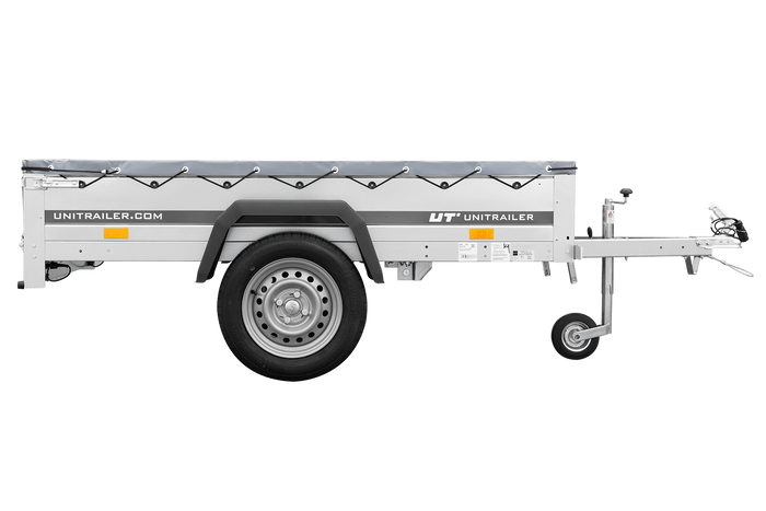 Gartenanhänger 200 Kipp mit Stützrad, H-0-Rahmen und grauer Plane
