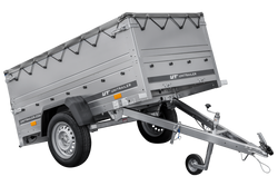 Einachsanhänger 200x106 UNITRAILER GARDEN 200 KIPP mit BIS-Seitenwänden, H-0-Rahmen und grauer Plane