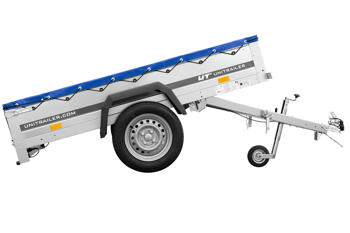 Gartenanhänger 200 Kipp mit Stützrad, H-0-Rahmen und blauer Plane