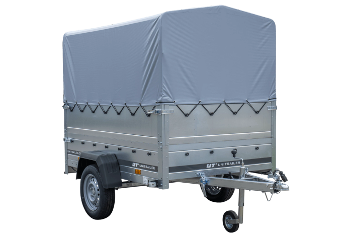 Leichtanhänger auf Federn 200x125 UNITRAILER GARDEN 201/R KIPP mit BIS-Seiten, H-800-Rahmen und grauer Plane