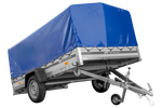 Einachsanhänger mit Aluminiumseitenwänden 264x150 Unitrailer Garden 265 KIPP ALU mit H-800 Rahmen und blauer Plane