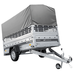 Autotransportanhänger auf Federn 264x125 UNITRAILER FORCE 264/R KIPP mit Gitterwänden, H-800 Rahmen und grauer Plane