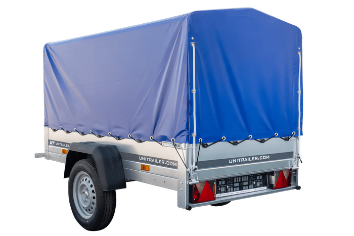 Einachsanhänger 200x106 UNITRAILER GARDEN 200 KIPP mit H-800 Rahmen und blauer Plane