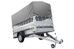 Autotransportanhänger auf Federn 264x125 UNITRAILER FORCE 264/R KIPP mit Gitterwänden, H-800 Rahmen und grauer Plane