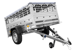 Einachsanhänger 200x106 UNITRAILER GARDEN 200 KIPP mit Seitenwänden aus Netzgewebe und grauer Plane
