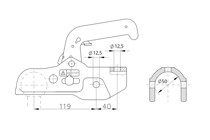 WINTERHOFF WW 350-RB-K1212 Kugelkupplung für 3500 kg Anhänger mit 50 mm Zugstange aus Gusseisen