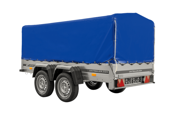 UNITRAILER GARDEN TRAILER ANHÄNGER 264/2 KIPP MIT STÜTZRAD, RAHMEN H-800 UND BLAUER ABDECKUNG