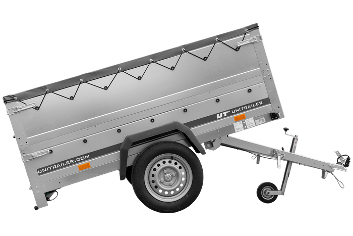 PKW-Anhänger 200x125 UNITRAILER GARDEN 201 KIPP mit Bordwandaufsatz und grauer Flachplane