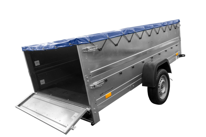 Einachsanhänger auf Federn 264x125 UNITRAILER GARDEN 264/R KIPP mit BIS-Seiten, H-0-Rahmen und blauer Plane