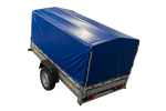 Einachsanhänger mit Aluminiumseitenwänden 230x125 Unitrailer Garden 230 KIPP ALU mit H-800 Rahmen und blauer Plane