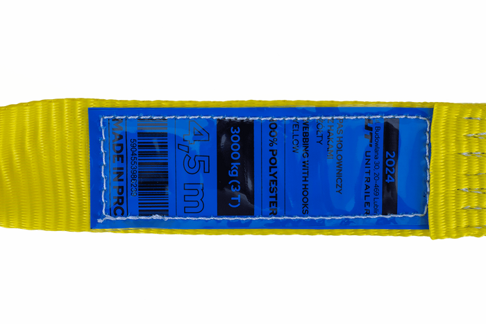 Abschleppseil mit Haken UNITRAILER Abschleppgurt 4,5m/50mm/3t gelb