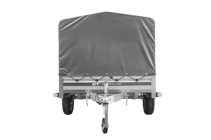 Einachsanhänger mit ALU-Bordwänden 230x125 Unitrailer Garden 230 KIPP ALU mit H-800 Rahmen und grauer Plane