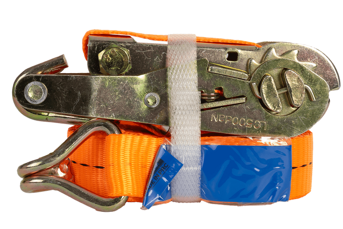 Satz aus vier UNITRAILER 5m/25mm/1t orangefarbenen Transportgurten mit Spannvorrichtung