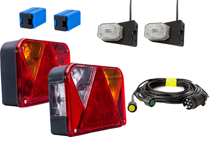 Lichtset: DOBPLAST DPT35 Rücklichter + ASPÖCK FLEXIPOINT I Seitenlichter + MANTES 4,4m 13-PIN Kabelbaum