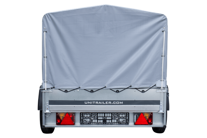 PKW-Anhänger 230x125 UNITRAILER GARDEN 230 KIPP mit Spriegel 80 cm und grauer Hochplane