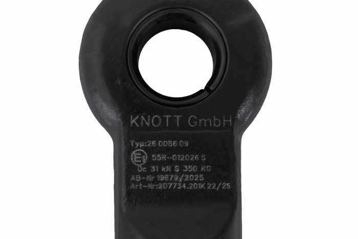 KNOTT KK7293S Augenkupplung für einen 3500 kg Anhänger mit 45 mm Rohrzugdeichsel, neue Ausführung