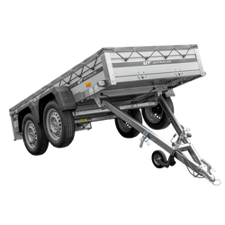 Zweiachsiger Anhänger mit Aluminiumseitenwänden 264x125 Unitrailer Garden 264/2 KIPP ALU mit H-0-Rahmen und grauer Plane