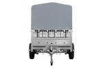 Einachsanhänger auf Federn 200x125 UNITRAILER GARDEN 201/R KIPP mit Gitterwänden, H-800-Rahmen und grauer Plane